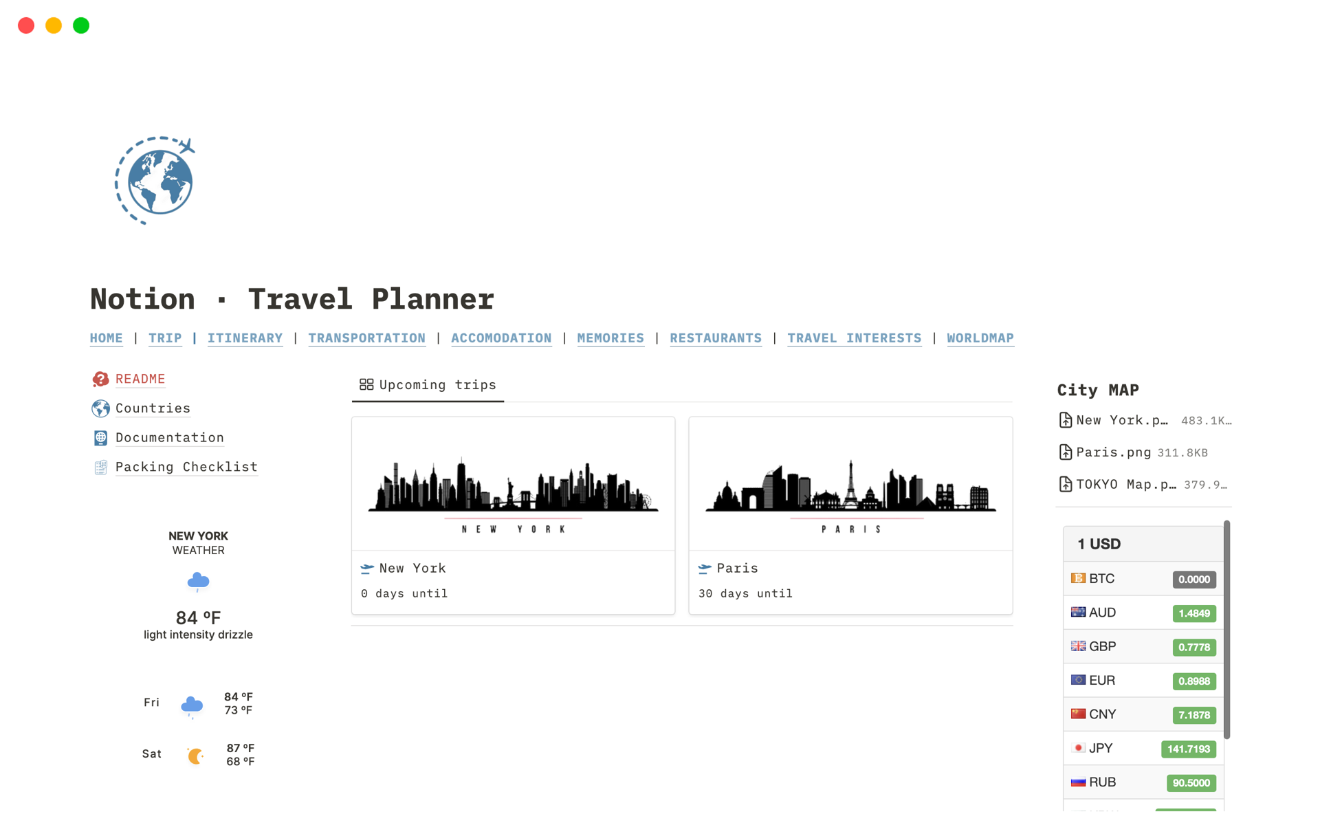 Notion Travel Planner