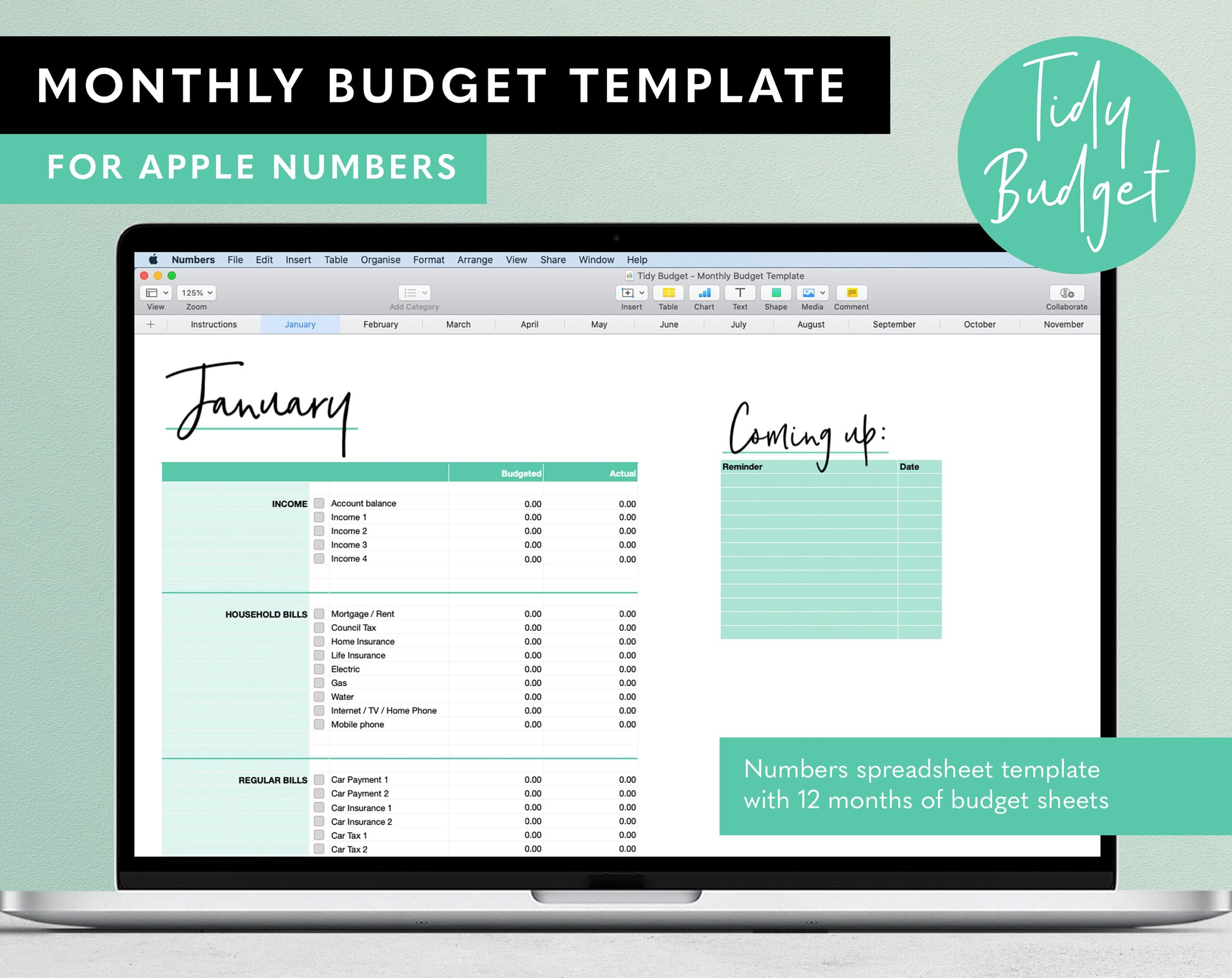 Numbers Monthly Budget Template Zero Based Budgeting Spreadsheet 