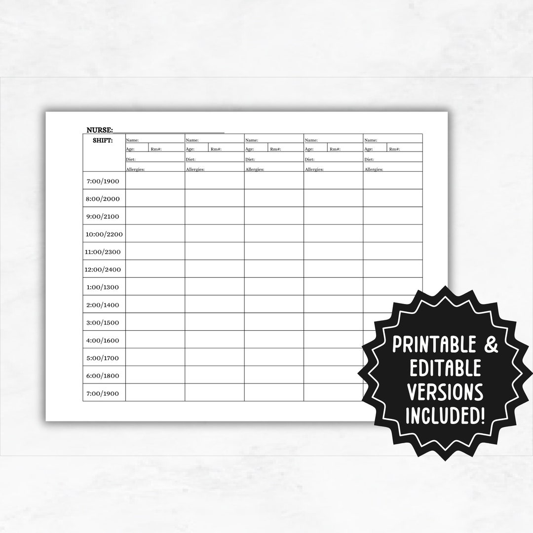 Nurse Hourly To Do Template Printable Nurse Shift Planner 5 
