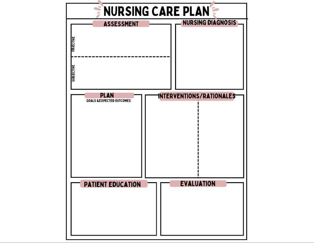 Nursing Care Plan Care Plan Study Template Printable PDF Etsy