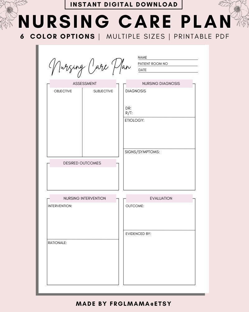 Nursing Care Plan Templates Nursing Care Plan Nursing Student Resources Student Nurse Sheets Assessment Diagnosis Planning Etsy UK