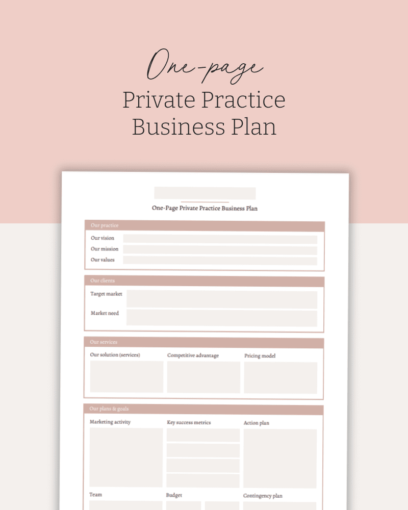 One Page Business Plan For Allied Health Private Practice The 