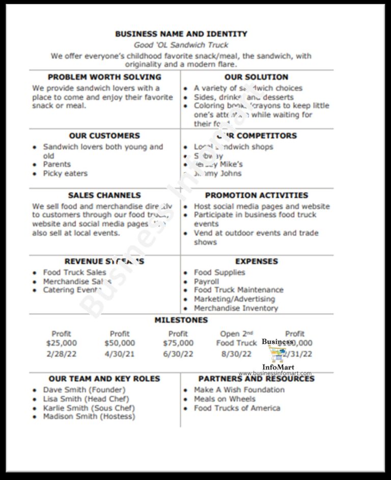 One Page Food Truck Business Plan