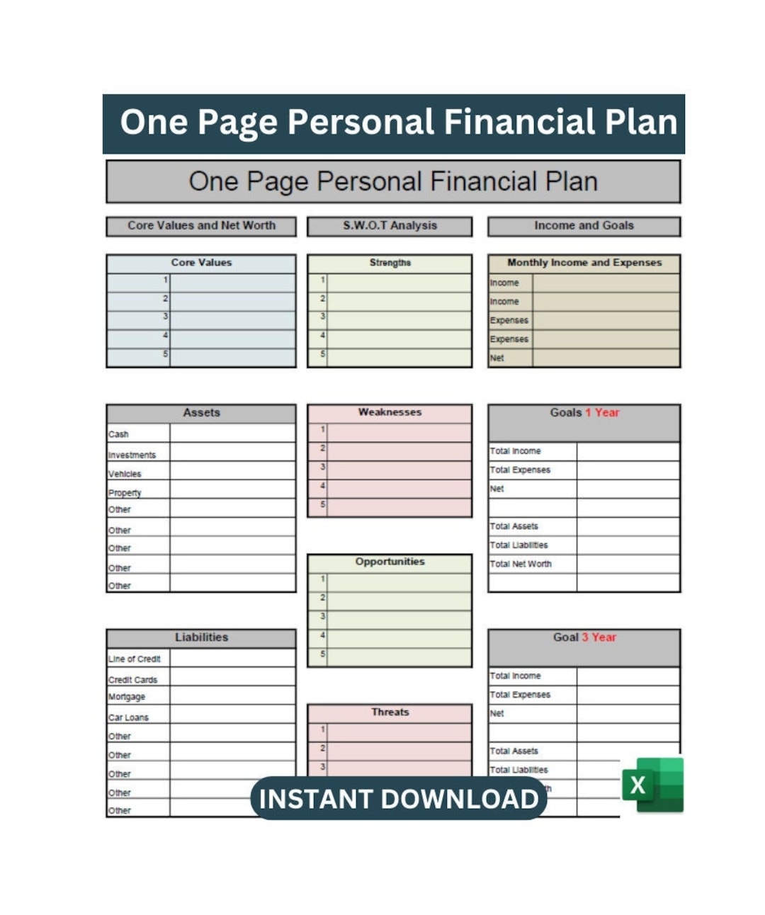 One Page Financial Plan Template
