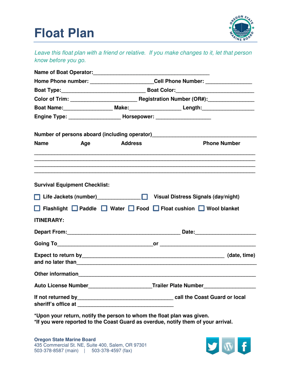 Oregon Float Plan Form Fill Out Sign Online And Download PDF 