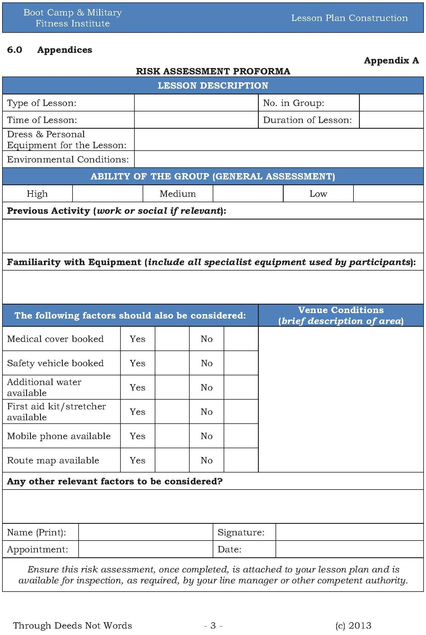 Outdoor Fitness Lesson Plan U0026 Framework Boot Camp U0026 Military Fitness Institute