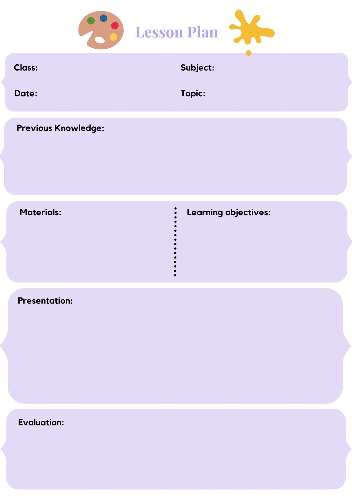 Art Lesson Plan Template