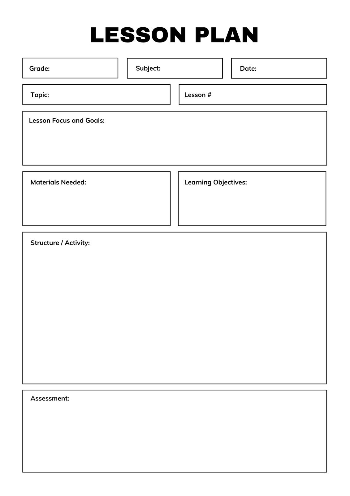 Page 2 Free Printable Customizable Weekly Lesson Plan 