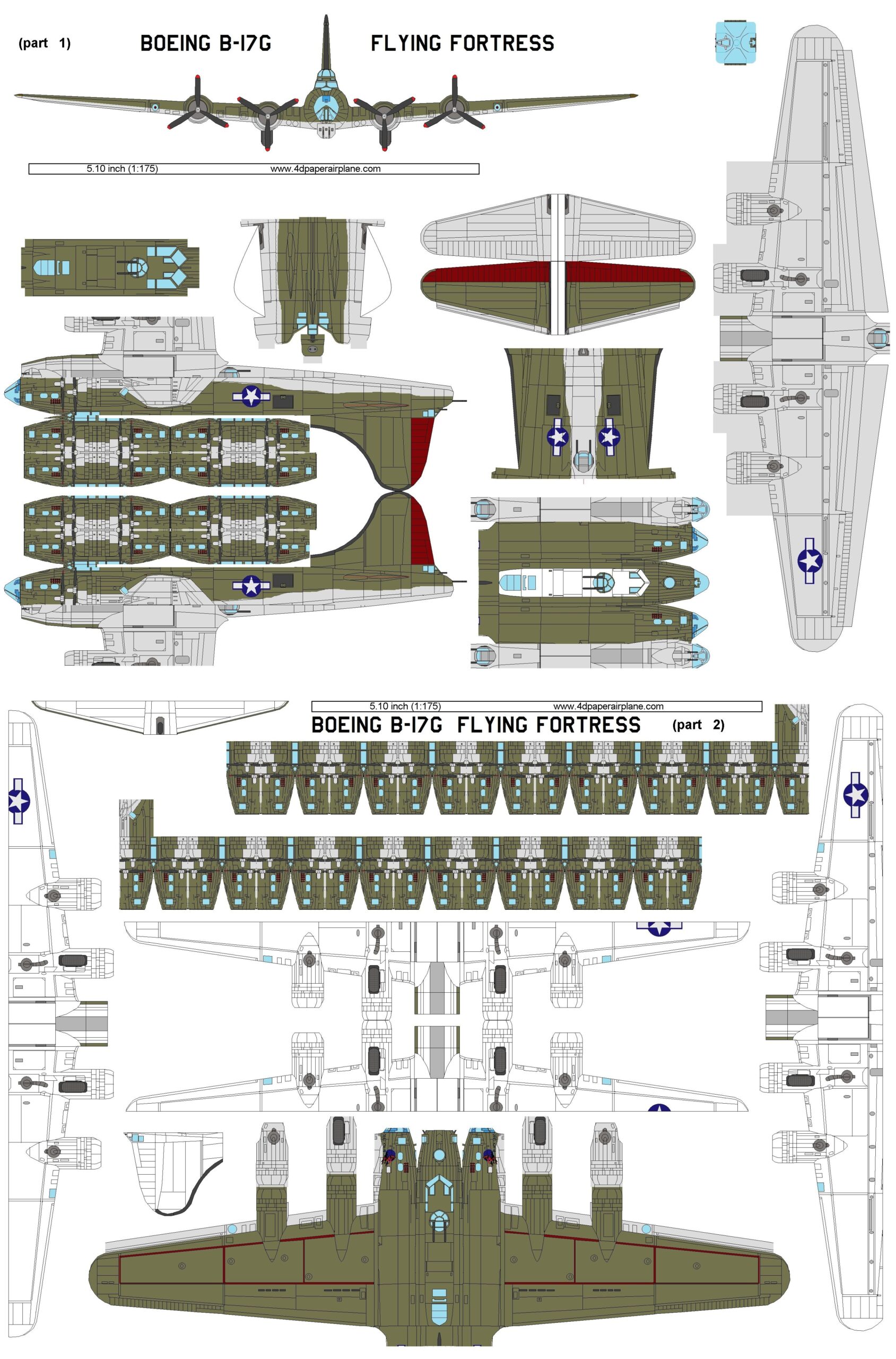 Papercraft Aircraft Flyable 4d Model Paper Airplane Template Of Boeing B 17 Flying Printable Papercrafts Printable Papercrafts