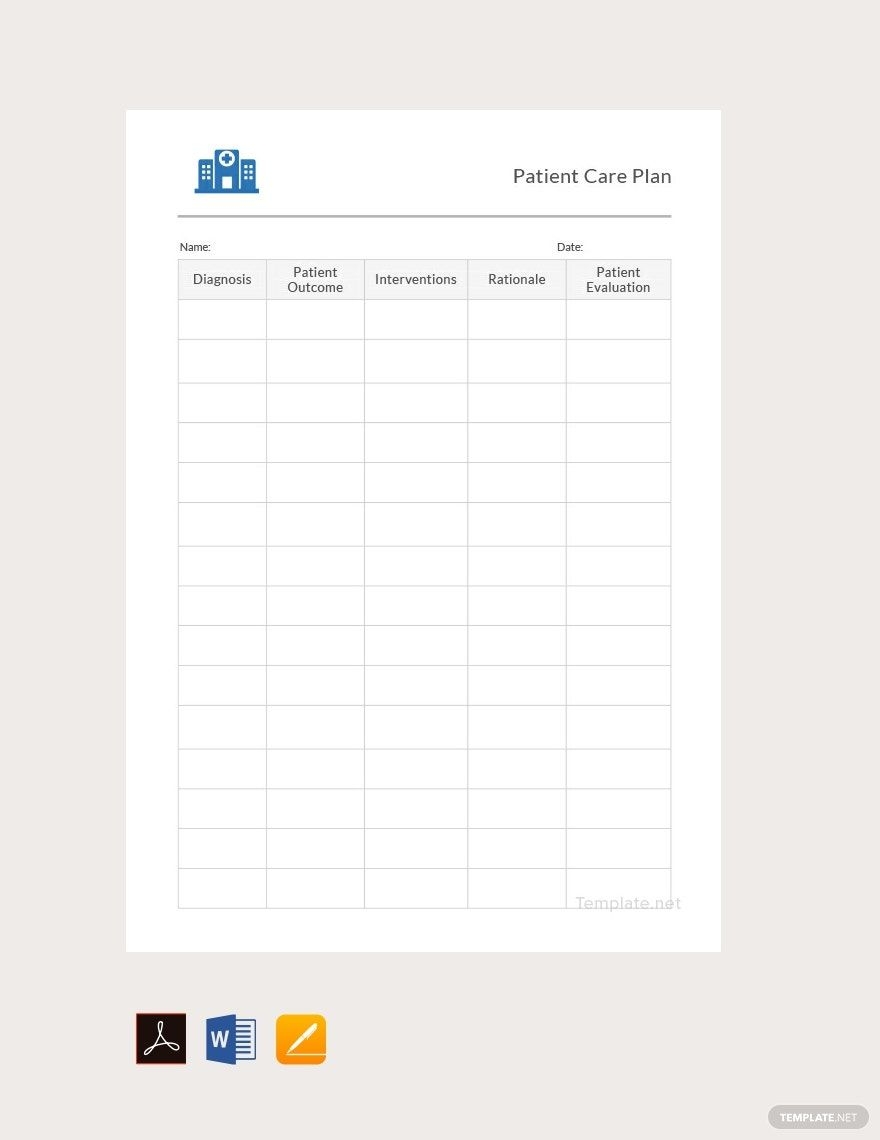 Patient Care Plan Template In Pages Word PDF Google Docs 