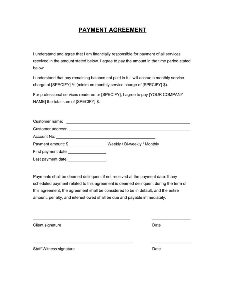 Payment Agreement Template