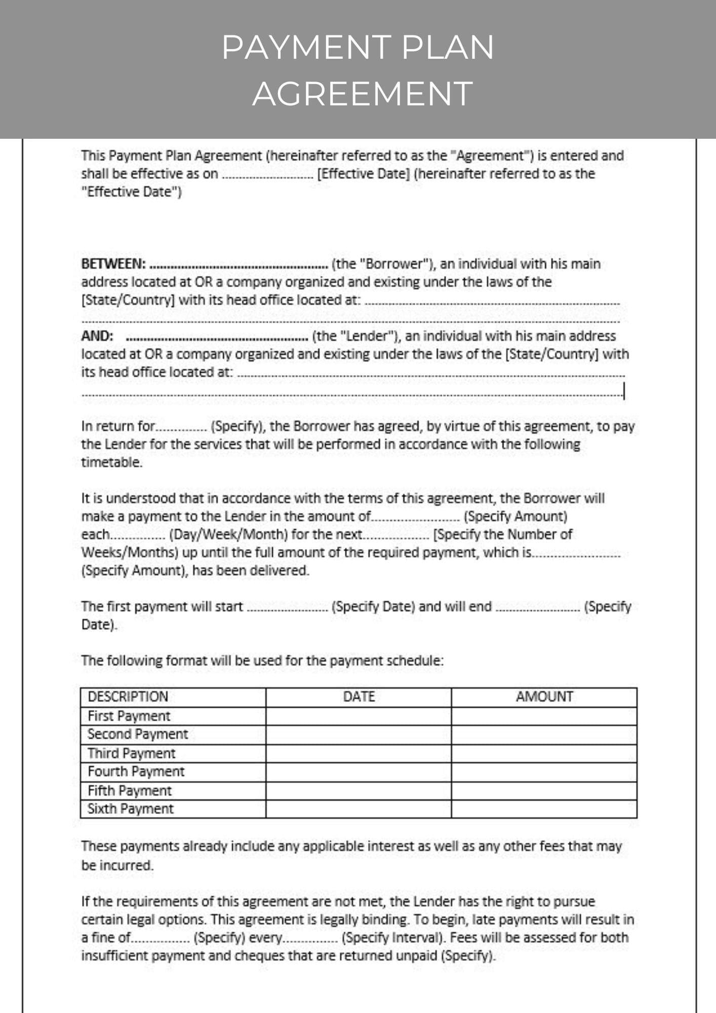 Payment Plan Agreement Etsy