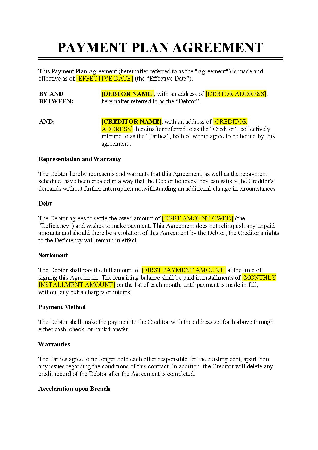 Payment Plan Agreement Template Free Download Easy Legal Docs