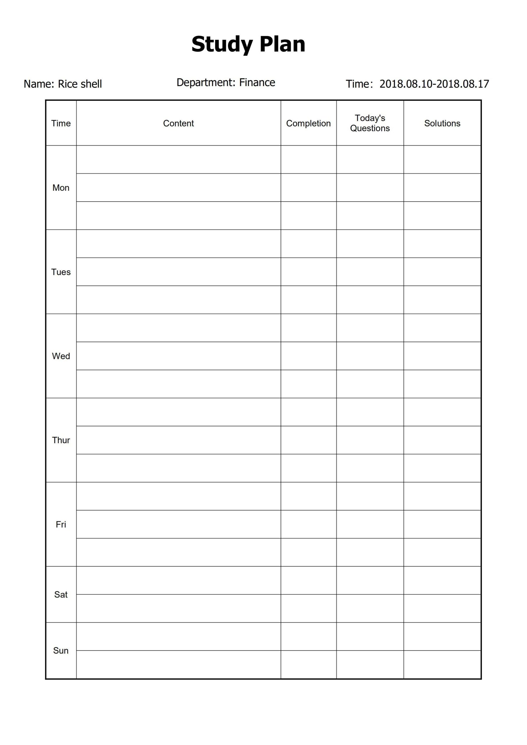 PDF Of Simple Study Plan pdf WPS Free Templates