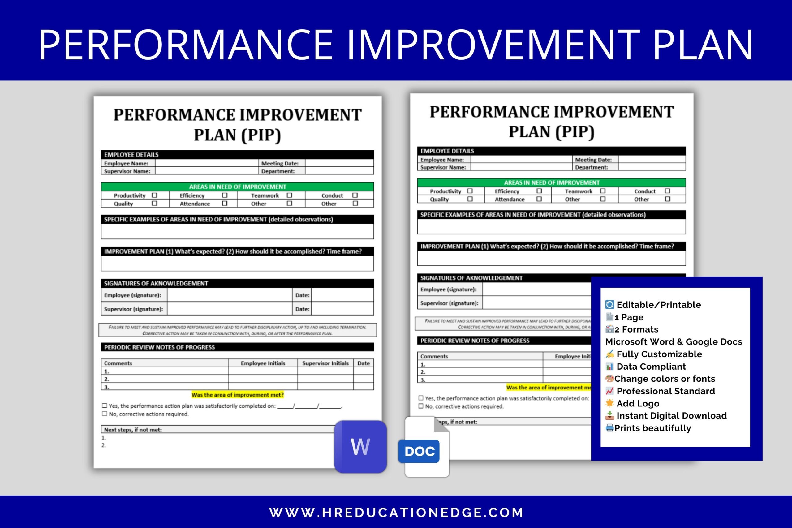 Performance Improvement Plan Disciplinary Template Word Google 