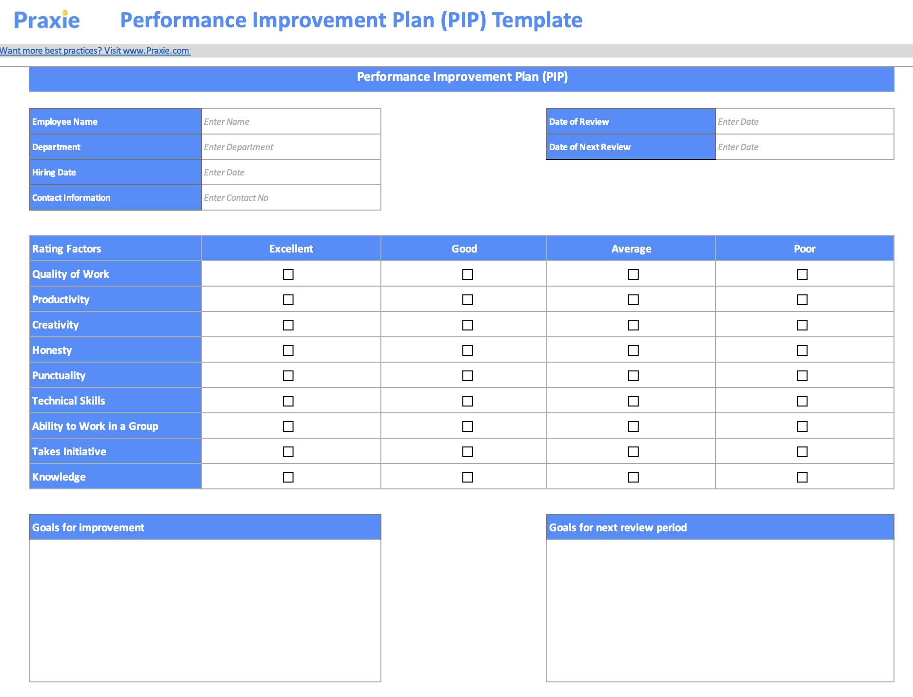 Performance Improvement Plan Template Human Resources Software 