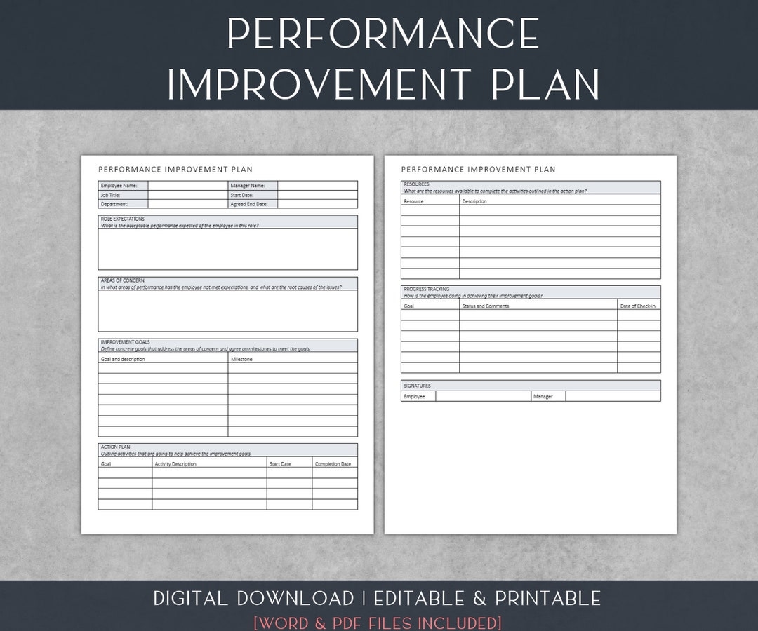 Performance Improvement Plan Template Human Resources U0026 Employee Management Forms Editable Word 8 5x11 Letter Size Etsy