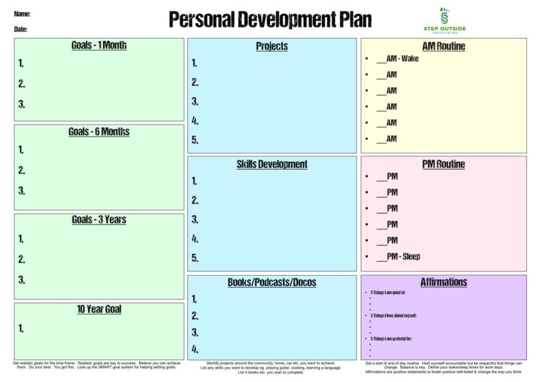 Personal Development Plan Free Simple U0026 Only 1 page