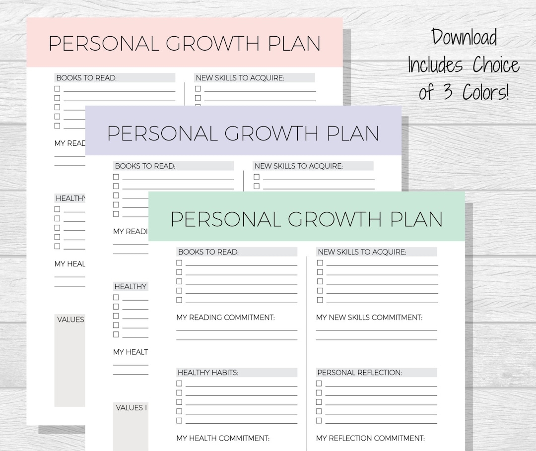 Personal Growth Plan Printable Personal Development Goal Worksheet Self Improvement Planner Goal Setting Printable Self Help Etsy