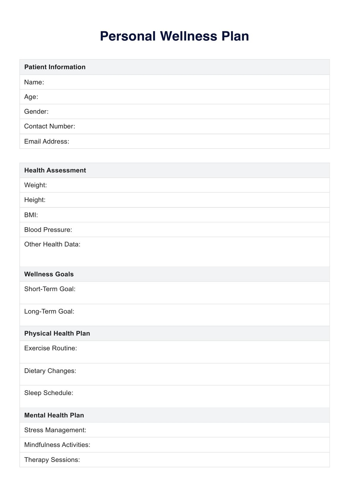 Personal Wellness Plan Template U0026 Example Free PDF Download