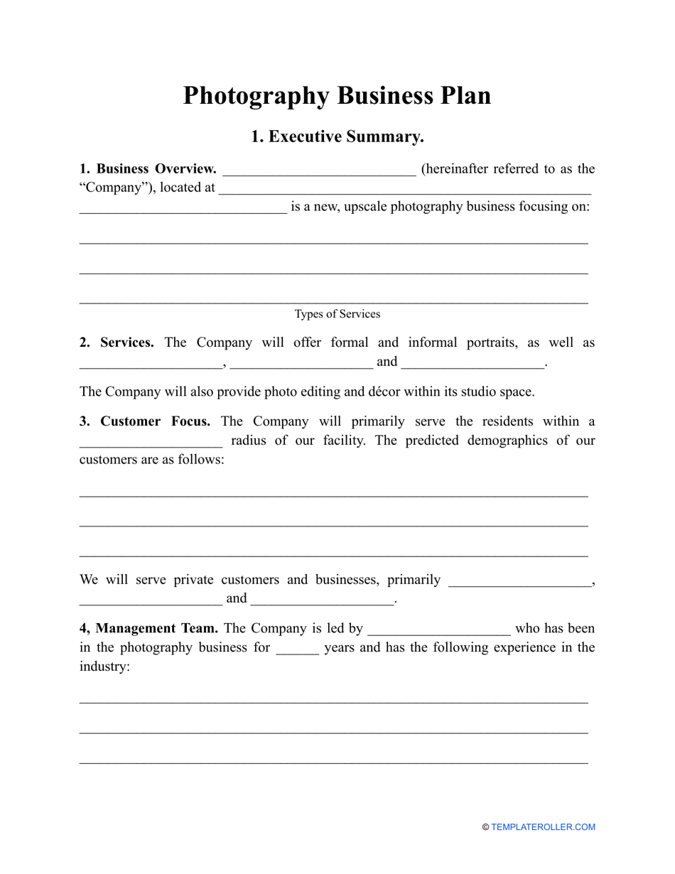 Photography Business Plan Template Fill Out Sign Online And Download PDF Templateroller