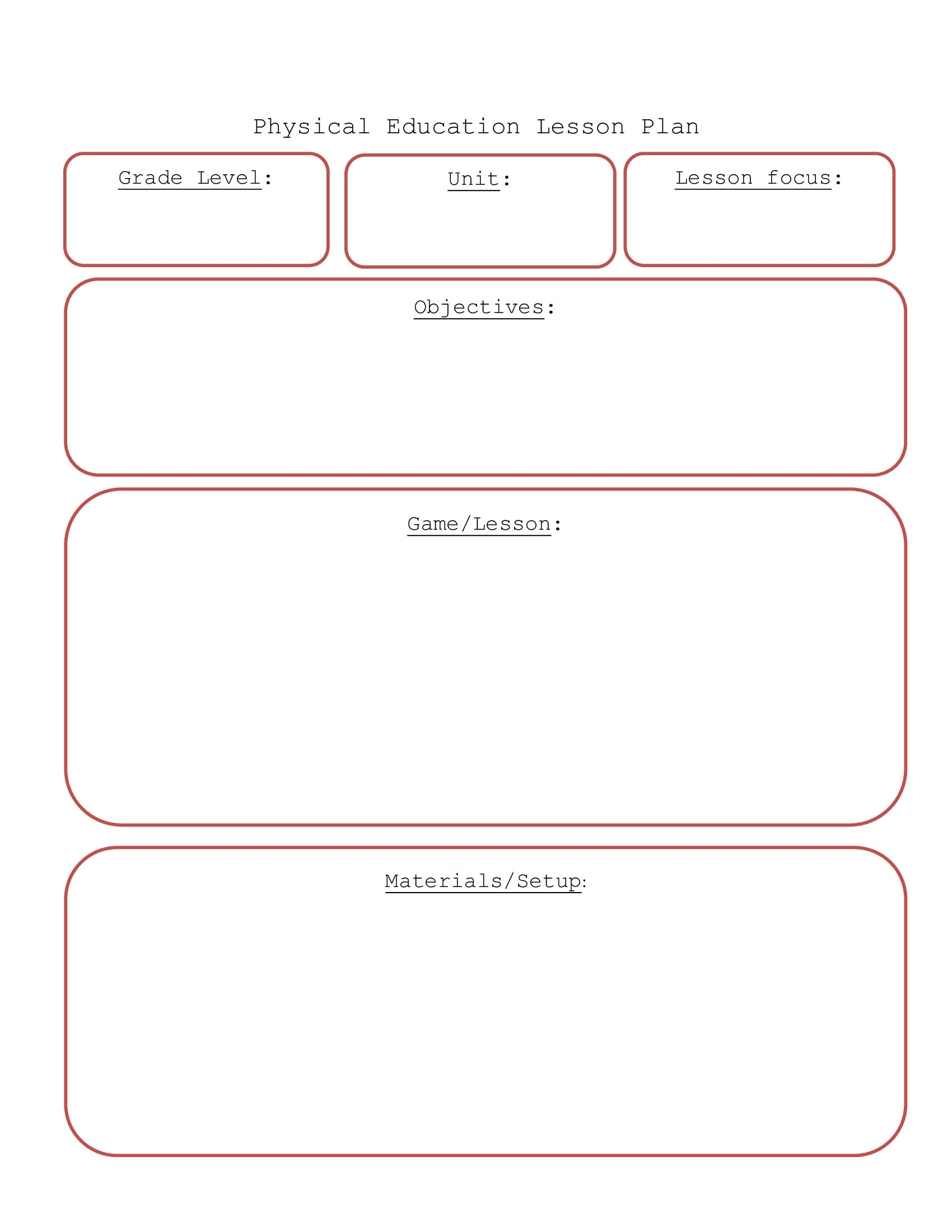 Physical Education Lesson Plan Template Digital File Instant Download PDF Microsoft Word Document