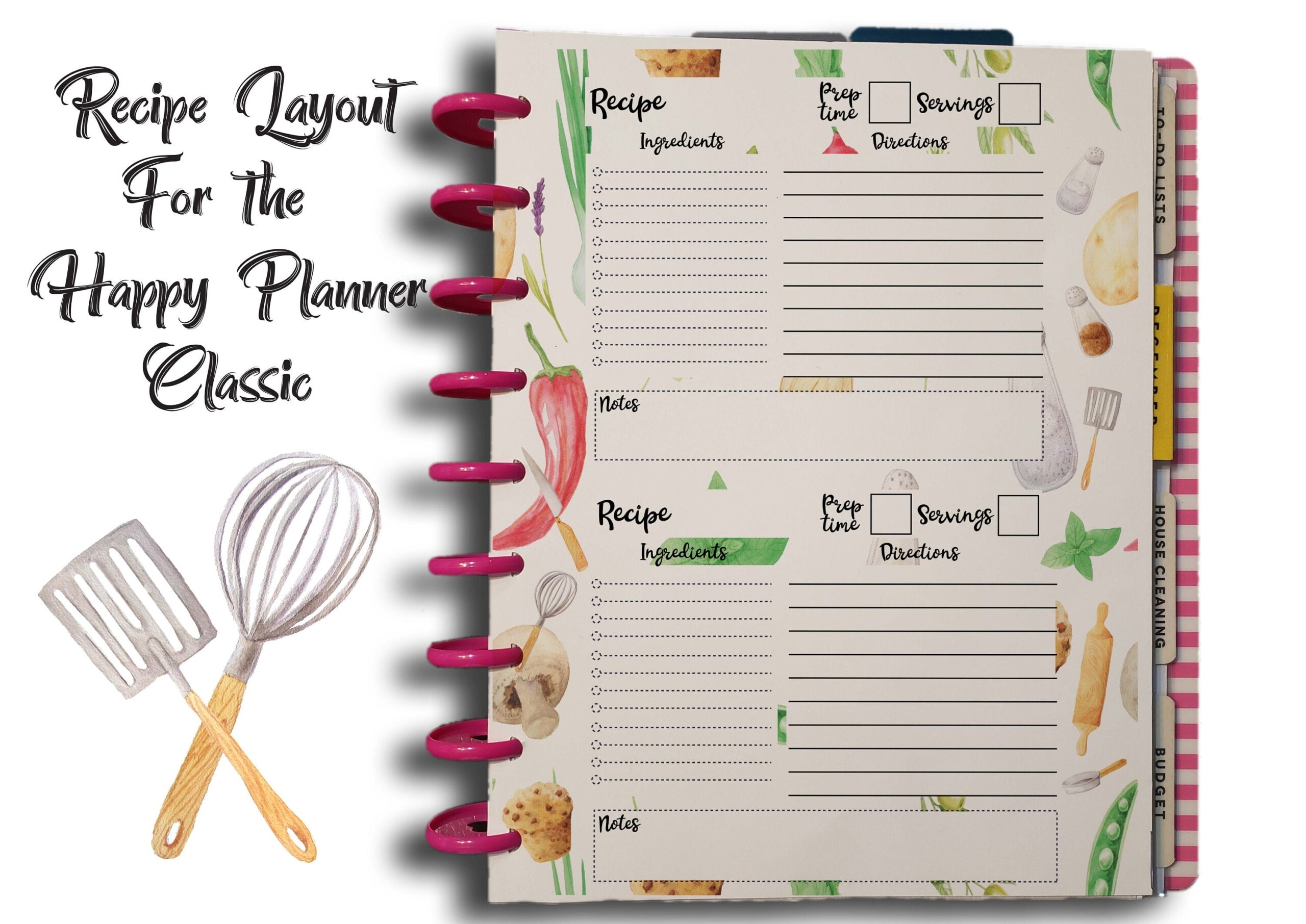 Planner Printables For The HAPPY PLANNER Classic RECIPE Inserts Instant Downloadable Planner Pages Etsy