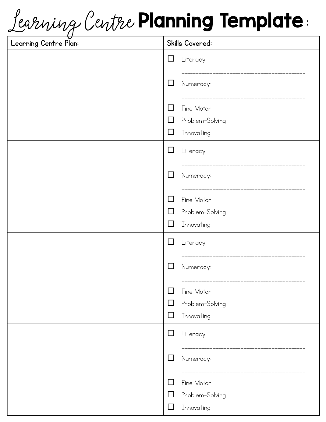 Planning Templates For FDK Apinchofkinder