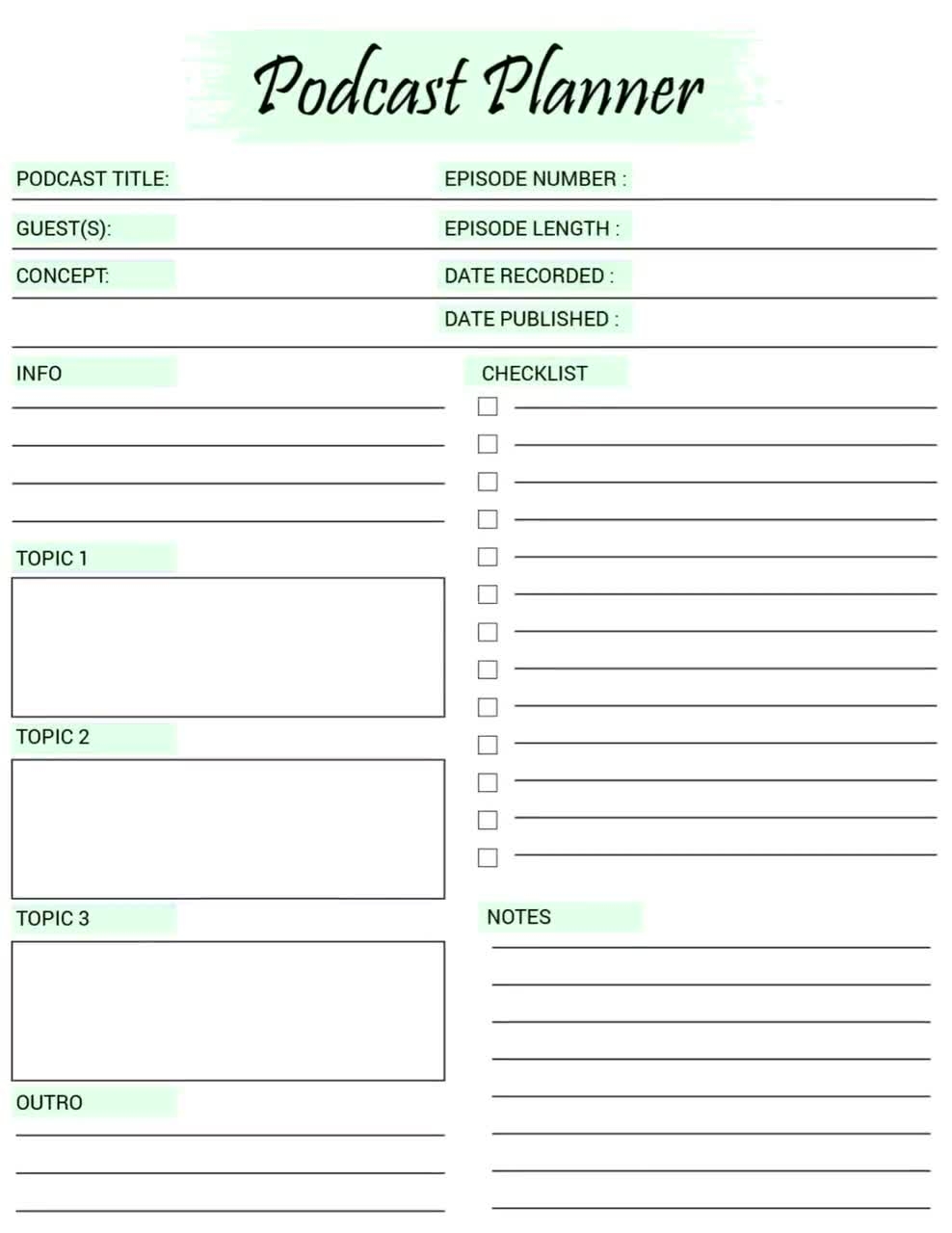 Podcast Episode Planner Podcast Planner Printable Editable Podcast Episode Launch Plan Podcast Content Planning Templat