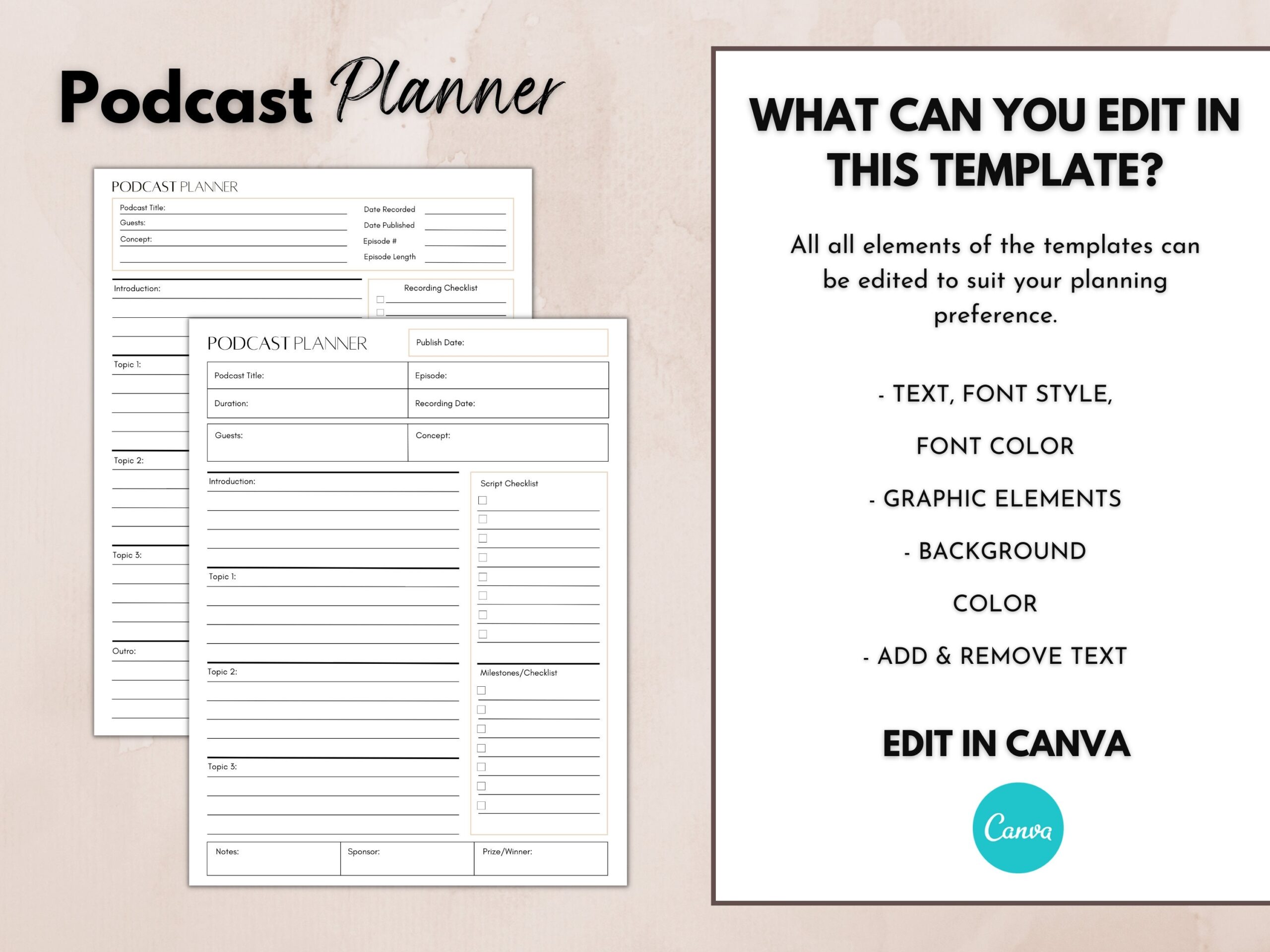 Podcast Planner Printable Podcast Content Planning Template Pod Cast Interview Script U0026 Tracker Editable Podcast Episode Launch Plan Etsy UK