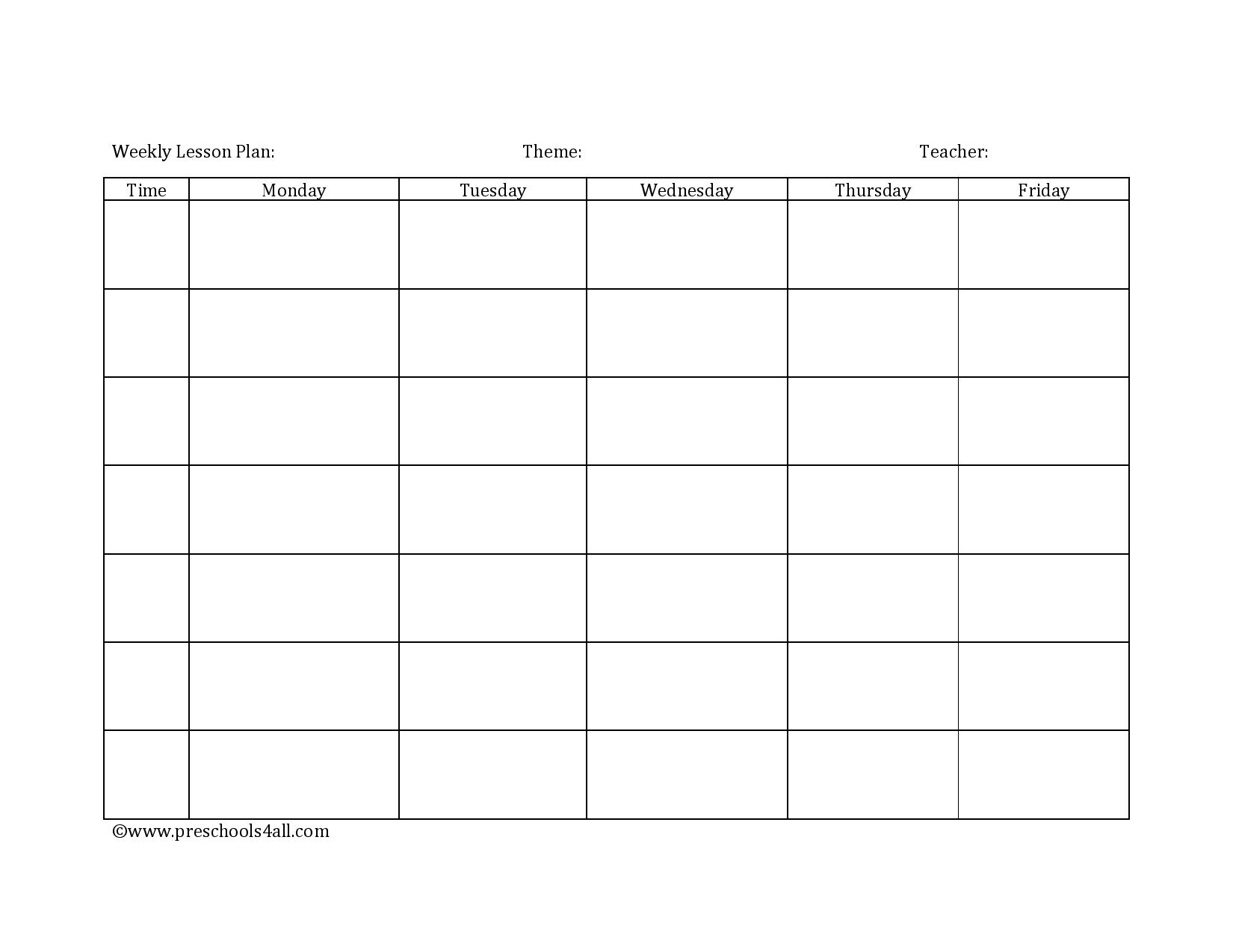 Preschool Lesson Plan Template Pdf