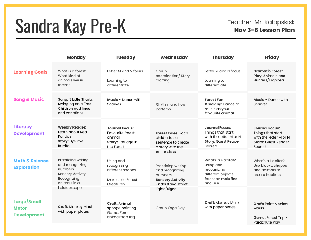 Preschool Lesson Plan Venngage