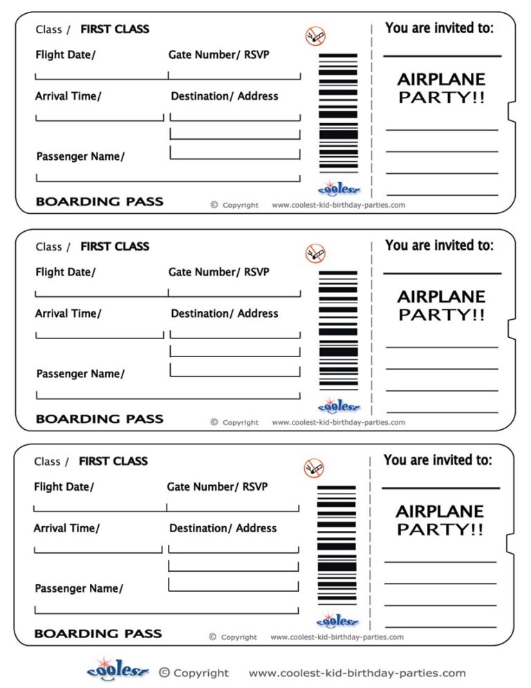 Printable Airplane Boarding Pass Invitations Coolest Free Printables