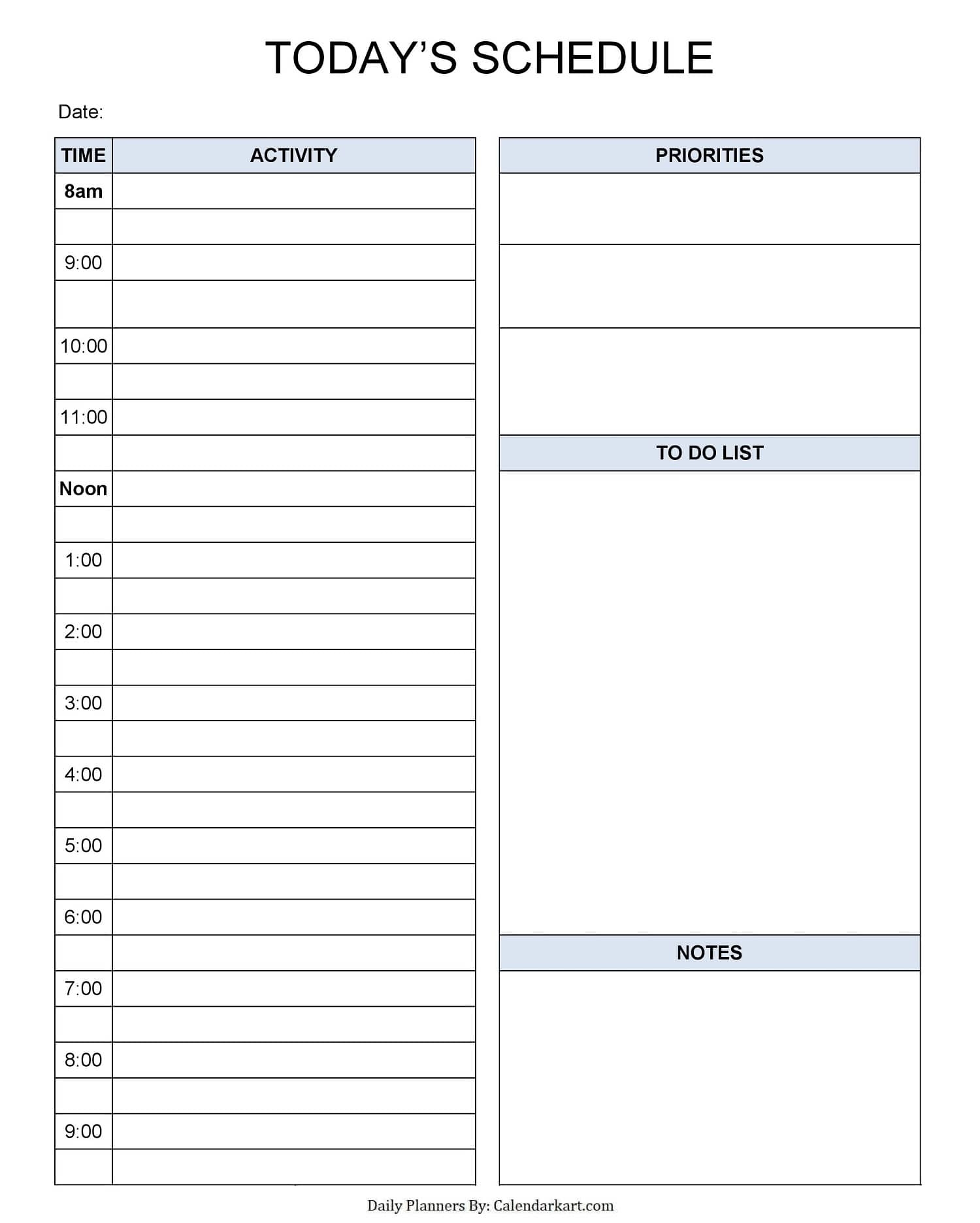 Printable Blank Daily Planner Template