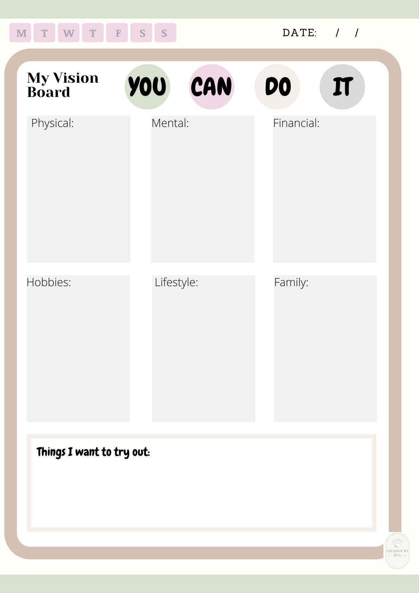 Printable digital My Vision Board Template Minimalistic Planner 