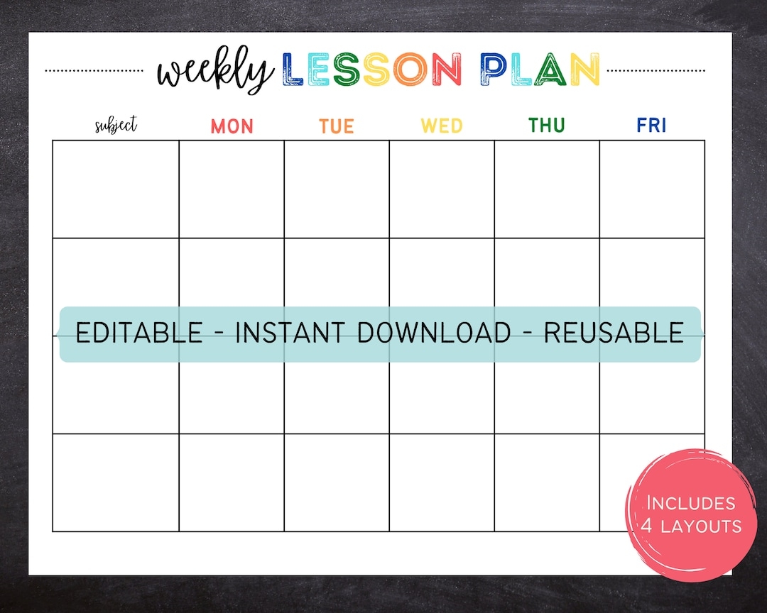 Printable Editable Weekly Lesson Plan Simple School Schedule Weekly School Schedule Homeschool Instant Download Etsy