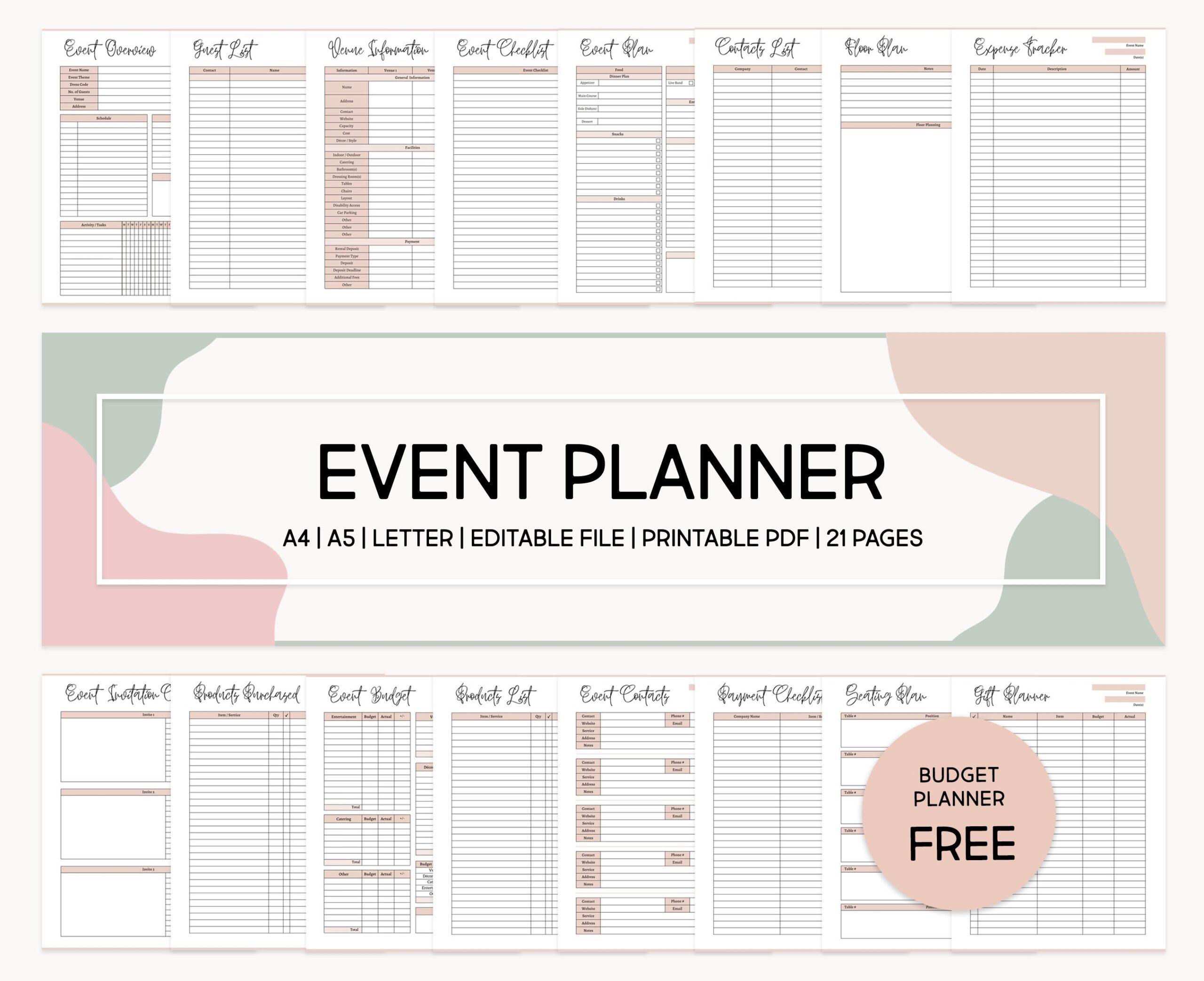 Printable Event Planner Bundle Event Organizer Editable Party Guest List Tracker Template Budget Checklist Event Planning Templates Etsy UK