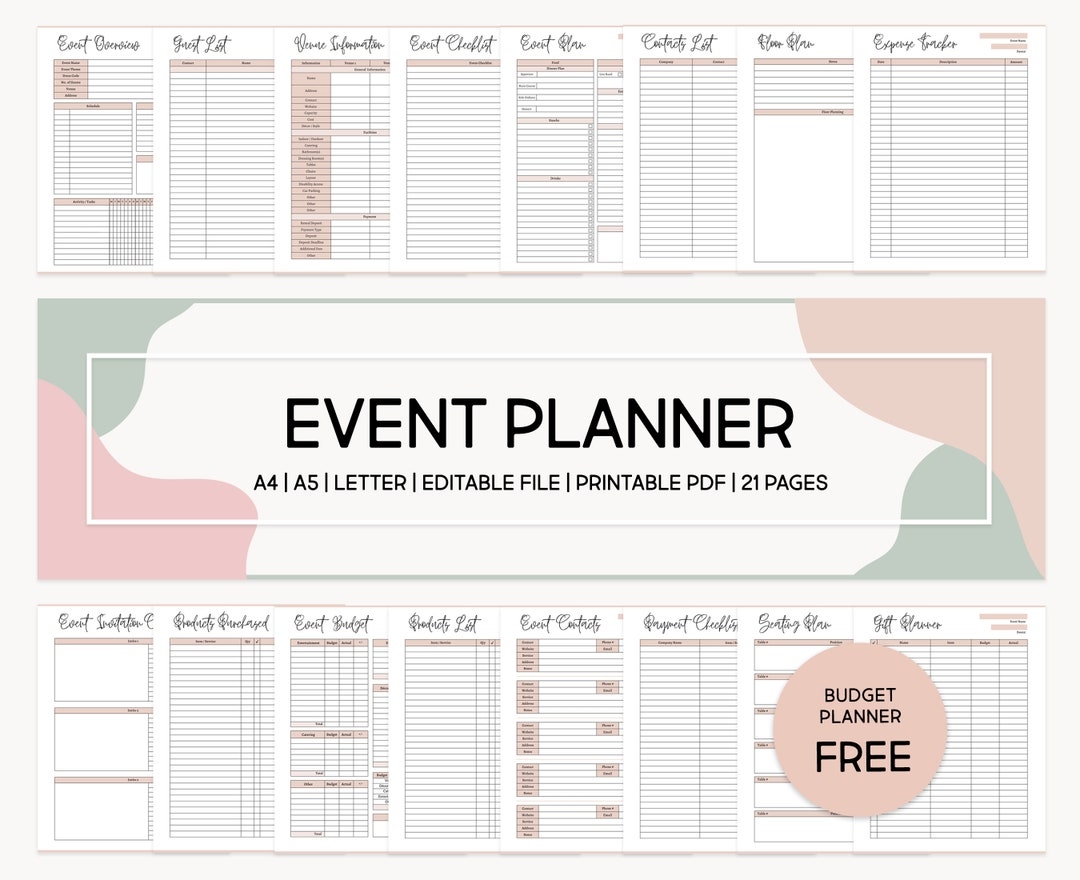 Printable Event Planner Bundle Event Organizer Editable Party Guest List Tracker Template Budget Checklist Event Planning Templates Etsy UK