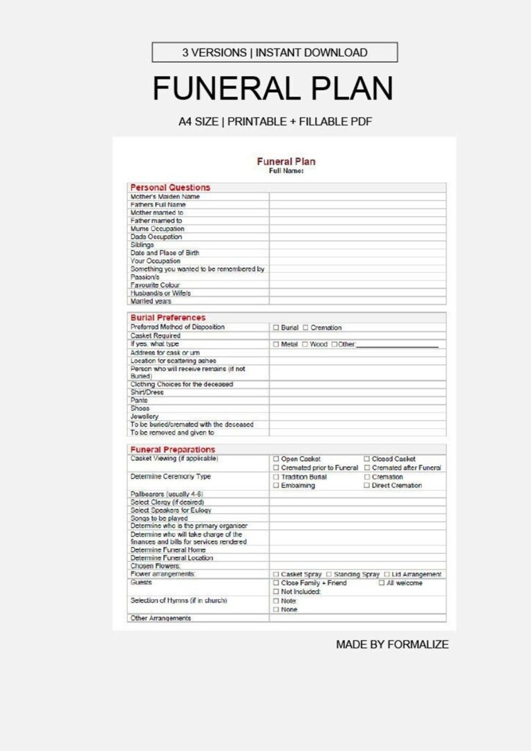 Printable Funeral Plan Etsy