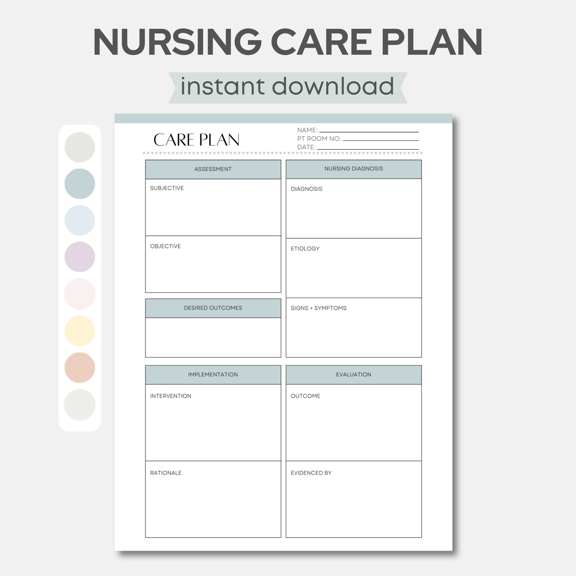 Printable Nursing Care Plan Nurse Care Plan Template Nursing Student Resources Nursing School Care Plan Client Care Plan Template Etsy