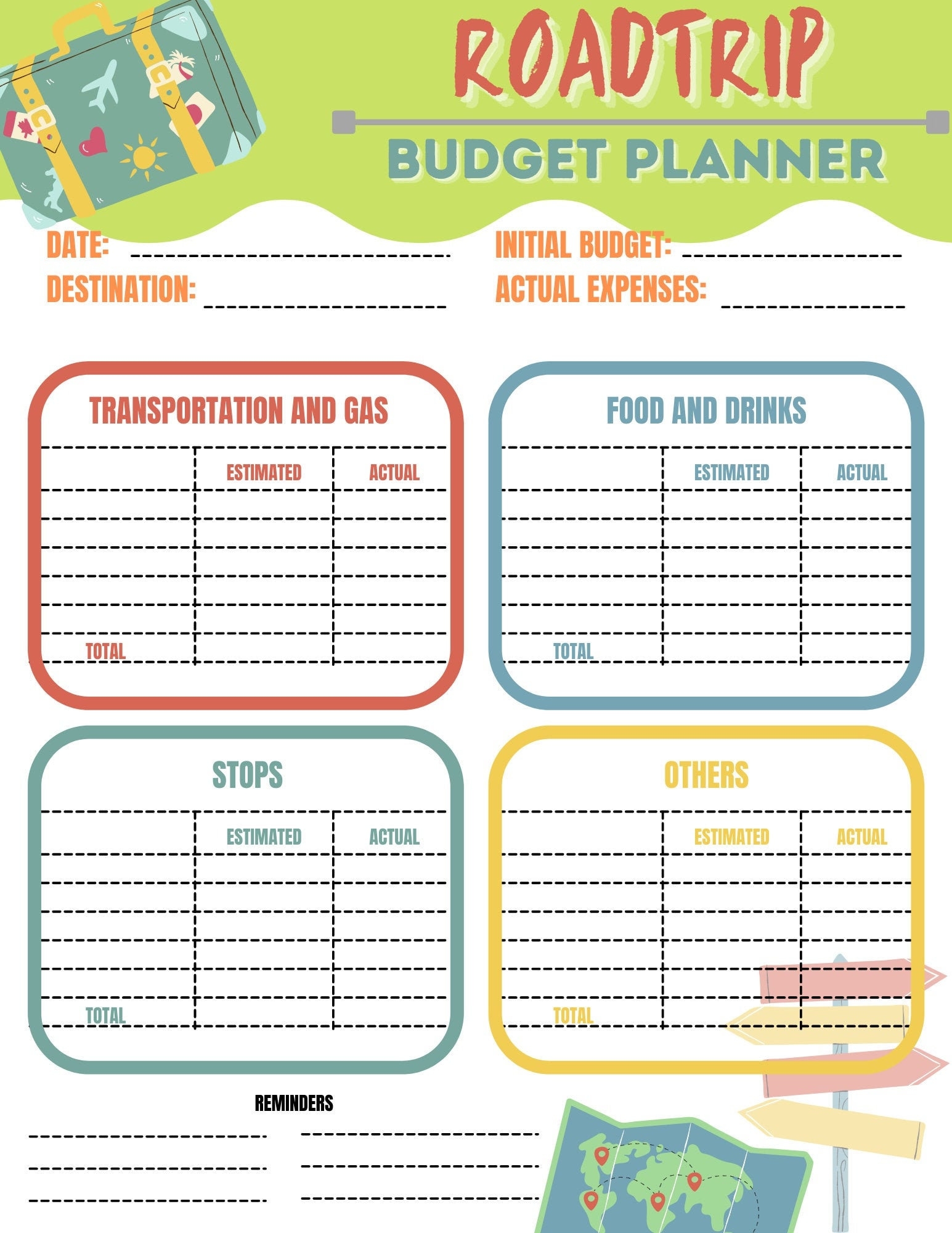 Printable Road Trip Budget Planner Color U0026 Black White Versions