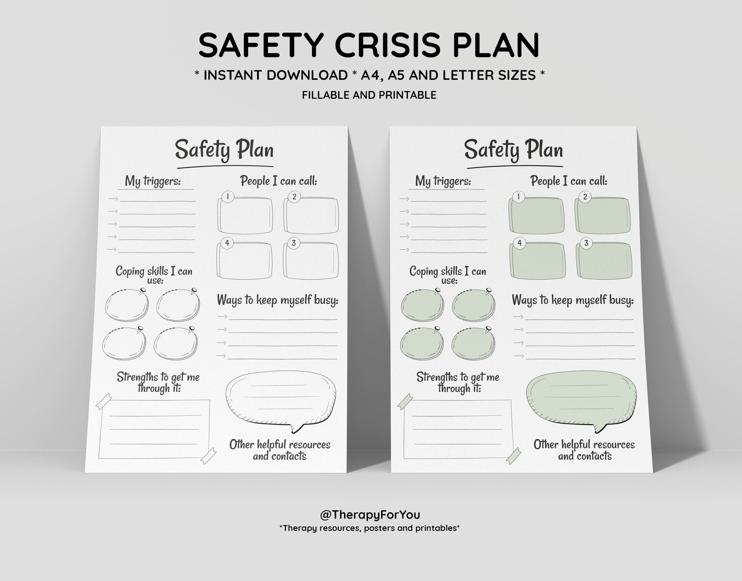 Printable Safety Crisis Plan Worksheet Therapy Aid School Counselor Psychology Tools Self Help Mental Health Journaling Planner Etsy