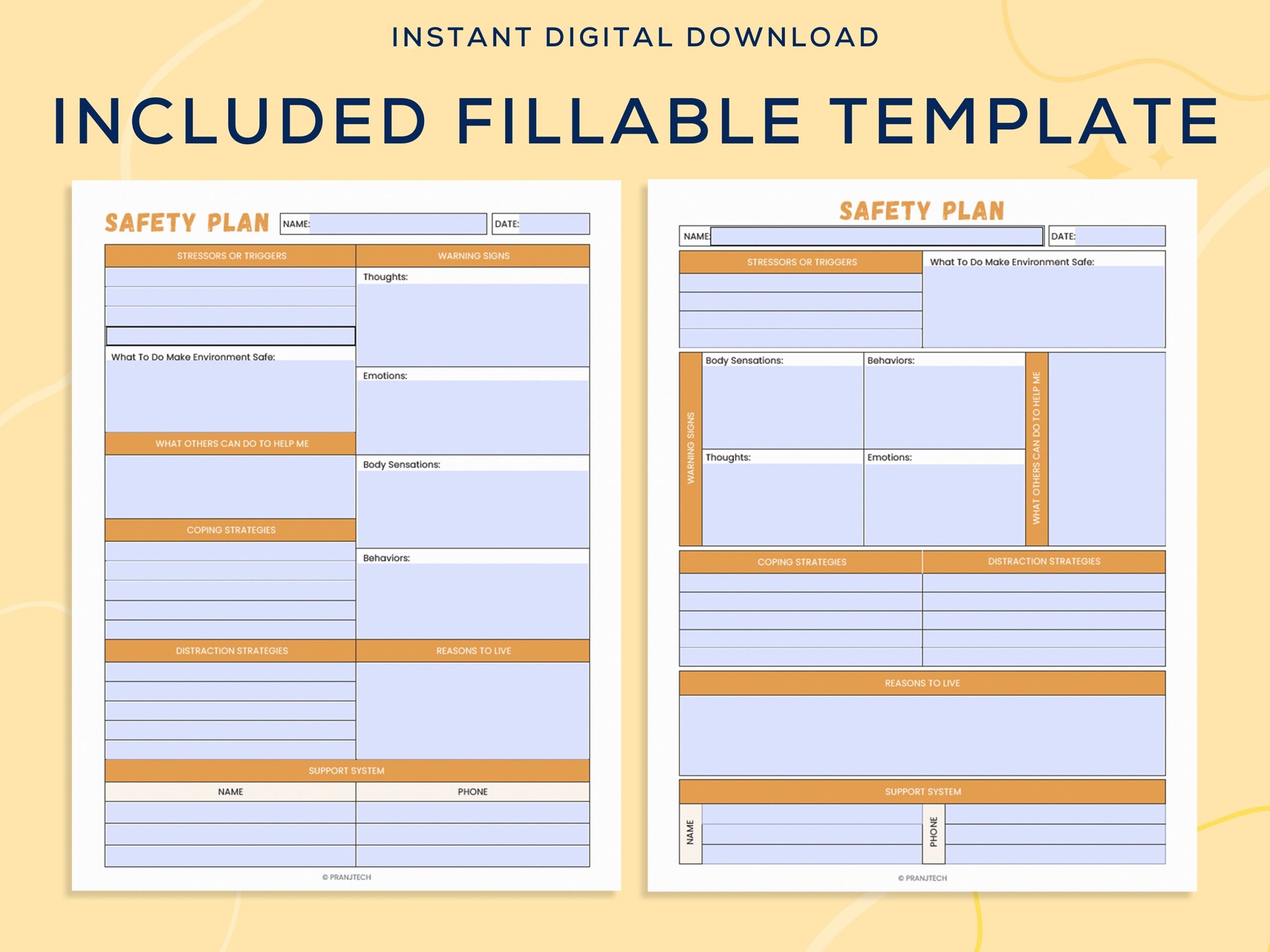 Printable Safety Plan Therapy Aid Coping Skills School Counselor Crisis Safety Plan Printable Fillable U0026 Editable Therapist Tools Etsy