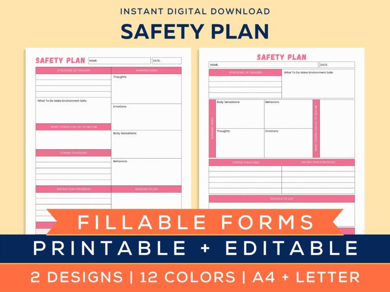 Printable Safety Plan Therapy Aid Coping Skills School Counselor Crisis Safety Plan Printable Fillable U0026 Editable Therapist Tools Etsy