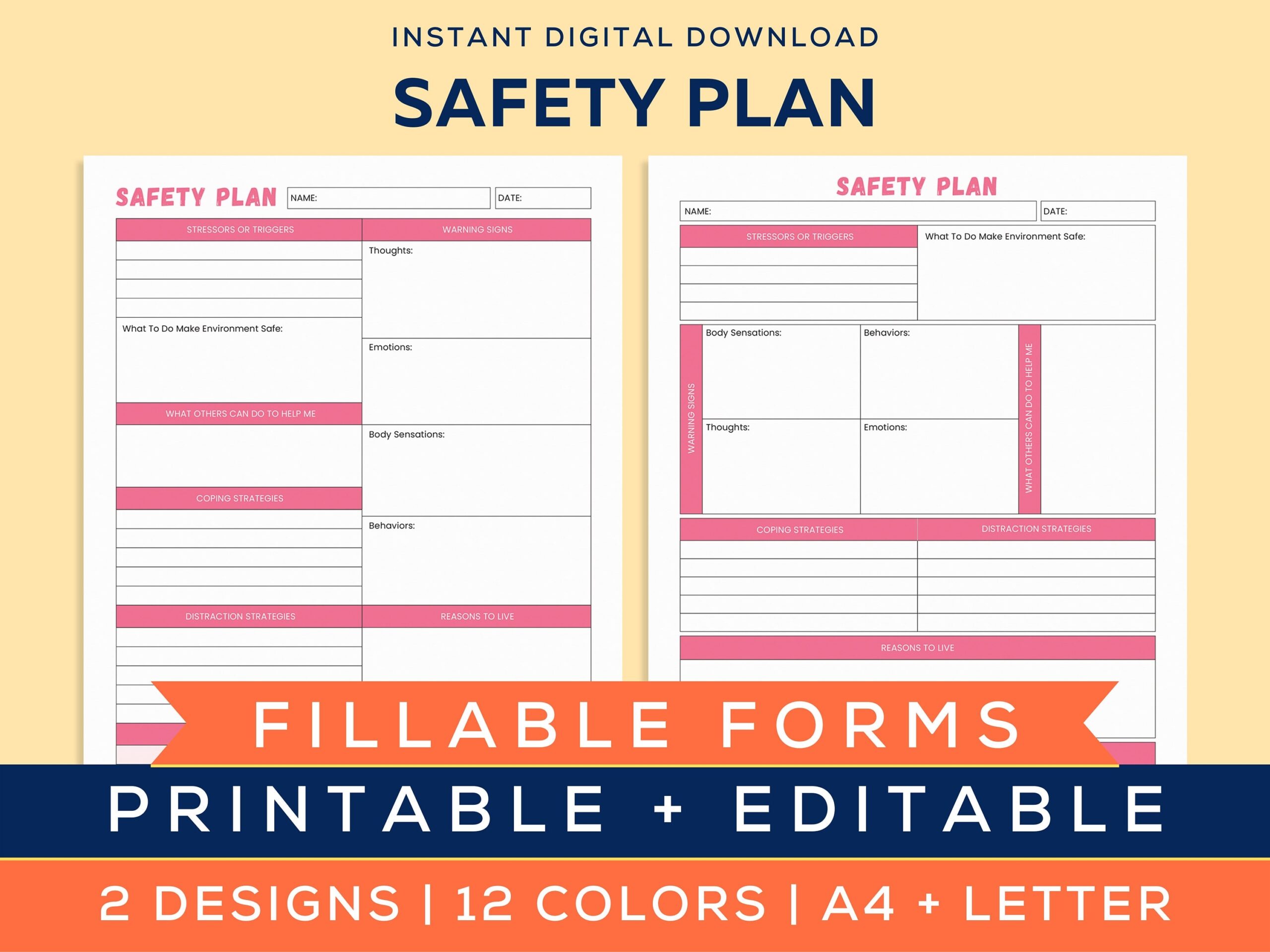 Printable Safety Plan Therapy Aid Coping Skills School Counselor Crisis Safety Plan Printable Fillable U0026 Editable Therapist Tools Etsy