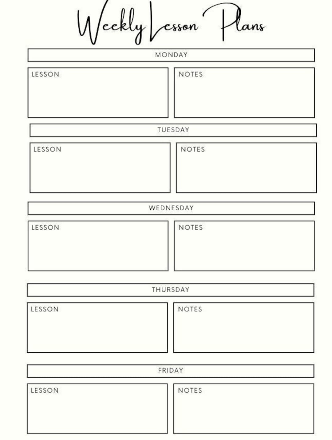 PRINTABLE Weekly Lesson Plan Template PDF Minimalistic Lesson Plan Template Lesson Planner Etsy