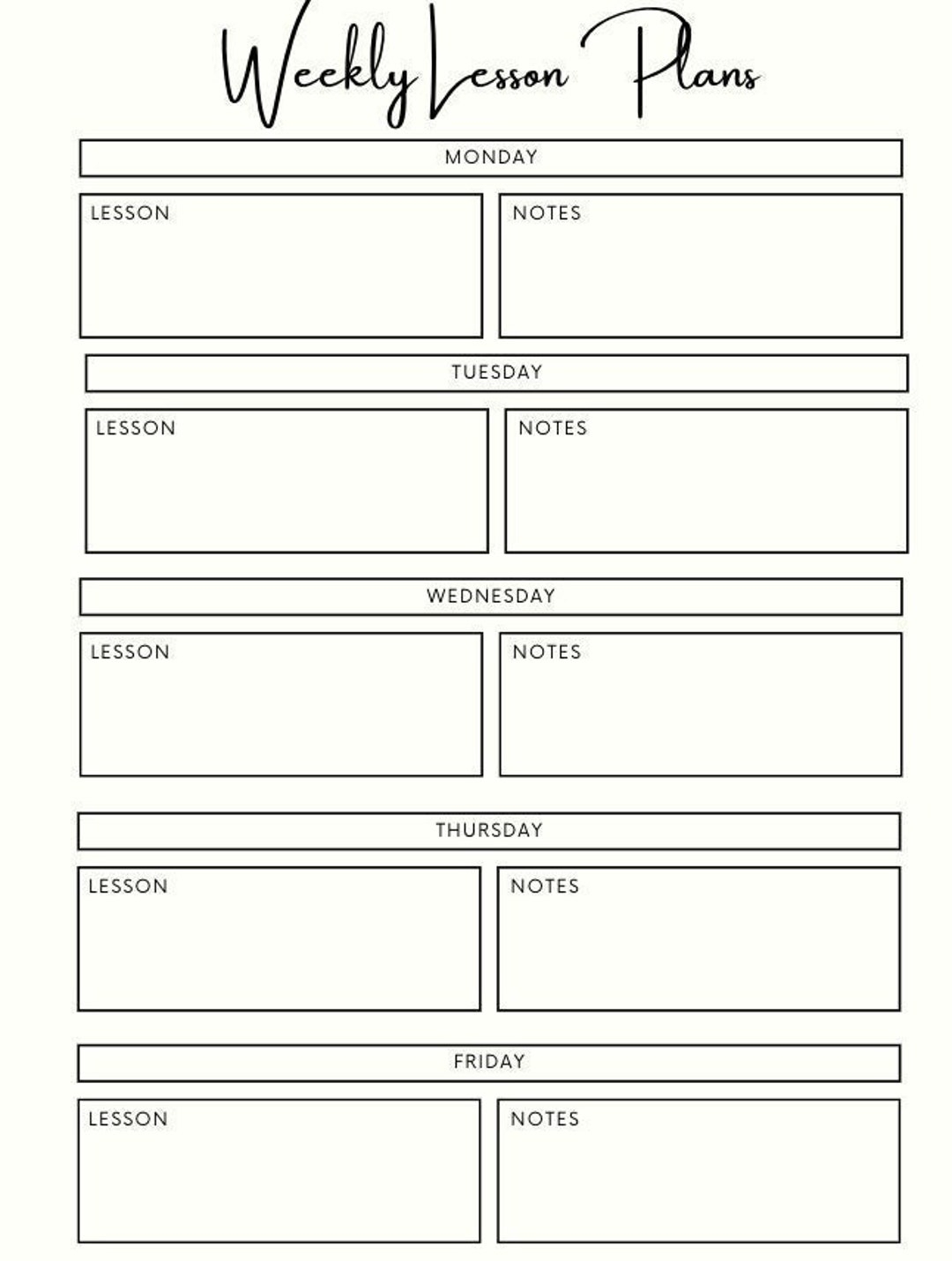 PRINTABLE Weekly Lesson Plan Template PDF Minimalistic Lesson Plan Template Lesson Planner Etsy