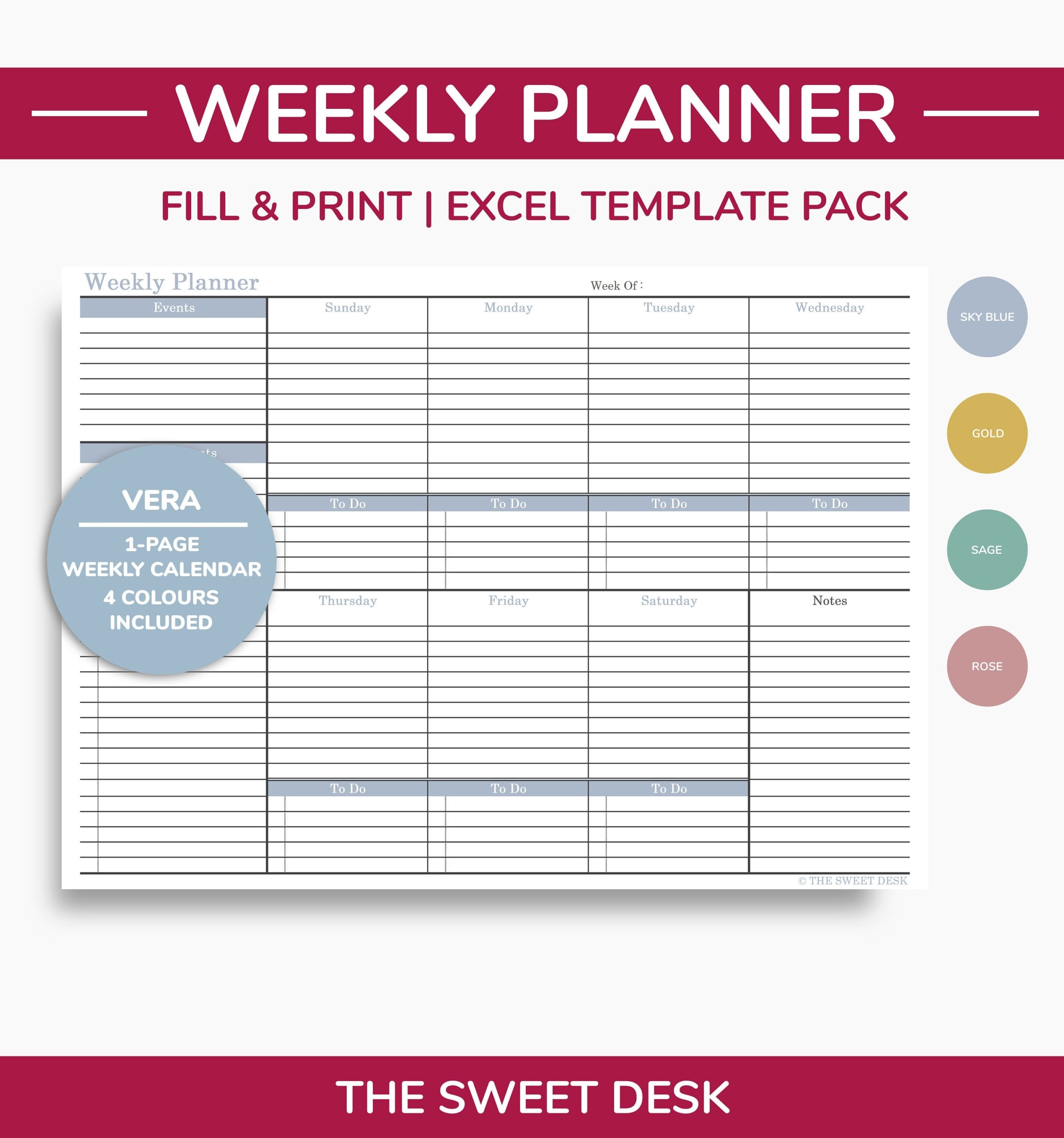PRINTABLE Weekly Planner Excel Template Fill And Print One 