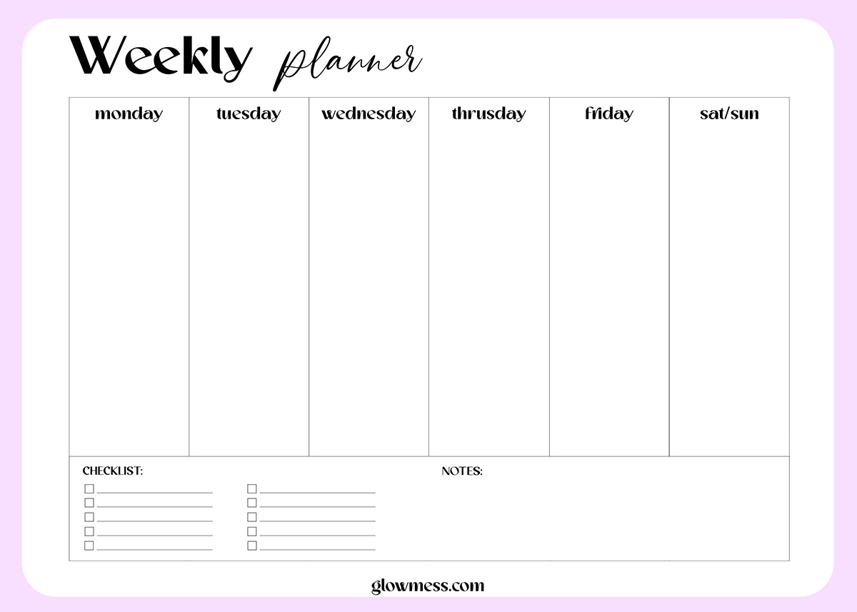 Downloadable Free Printable Weekly Planner Template