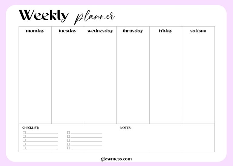Printable Weekly Planner Free Calendar Template PDF Download